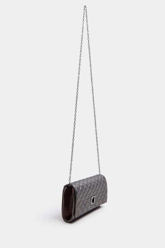 Silver Quilted Lock Detail Clutch Bag | Yours Clothing 2