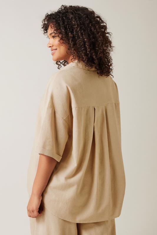 EVANS Plus Size Natural Brown Linen Shirt  | Yours Clothing 2