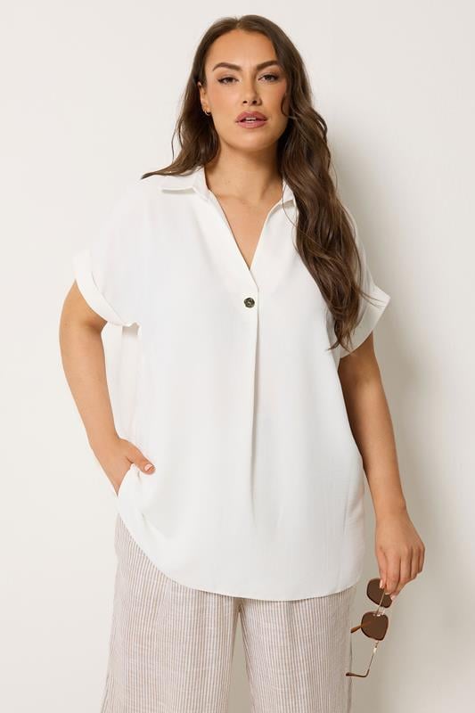 YOURS Curve White Button Half Placket Blouse