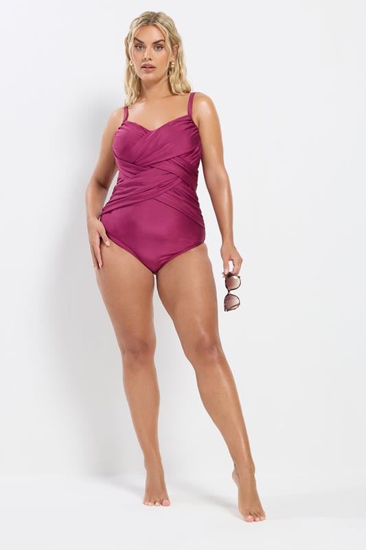 YOURS Plus Size Burgundy Red Super Sculpt Crossover Swimsuit | Yours Clothing 5