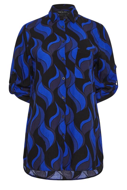 M&Co Black & Blue Swirl Print Tab Sleeve Shirt | M&Co 5
