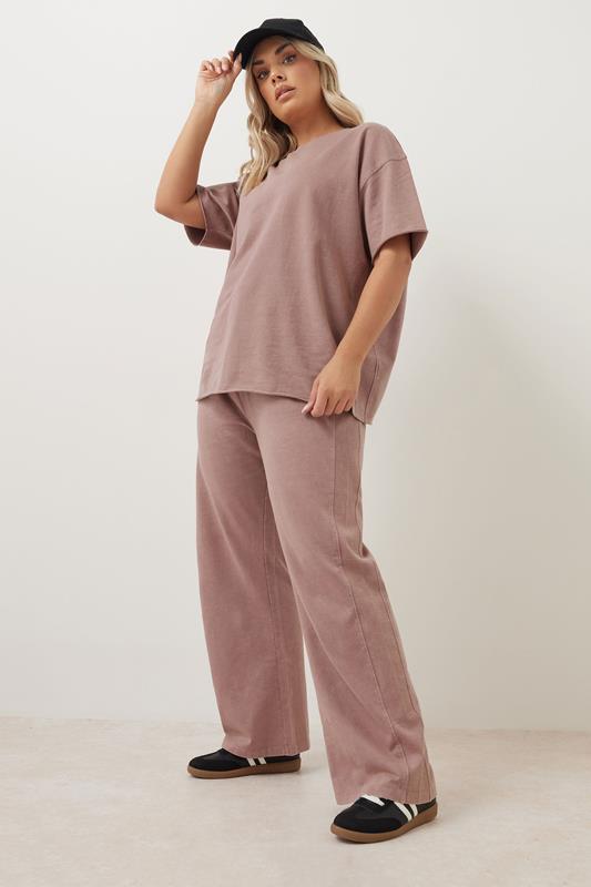 YOURS Plus Size Pink Acid Wash Wide Leg Joggers | Yours Clothing 2