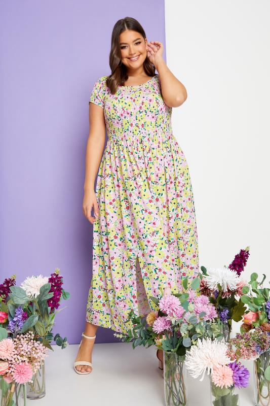 YOURS Plus Size White Floral Print Shirred Maxi Dress | Yours Clothing  5