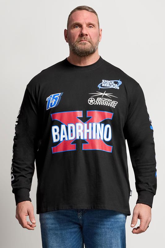 BadRhino Big & Tall Black Long Sleeve Racing Graphic T-shirt | BadRhino 1