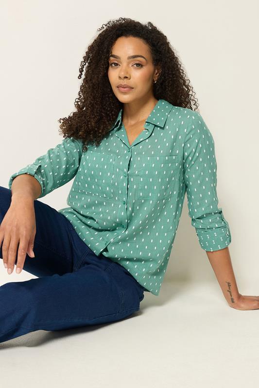  M&Co Sage Green Dobby Long Sleeve Cotton Shirt