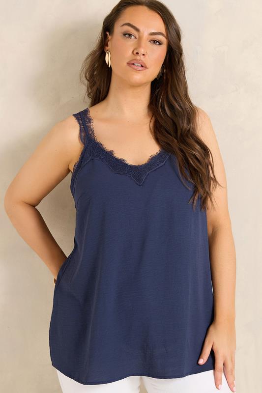EVANS Curve Navy Blue Lace Trim Cami Vest Top