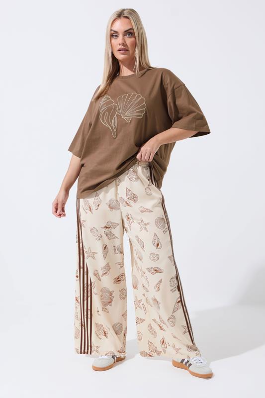 LIMITED COLLECTION Plus Size Nude Shell Print Wide Leg Trousers | Yours Clothing 4