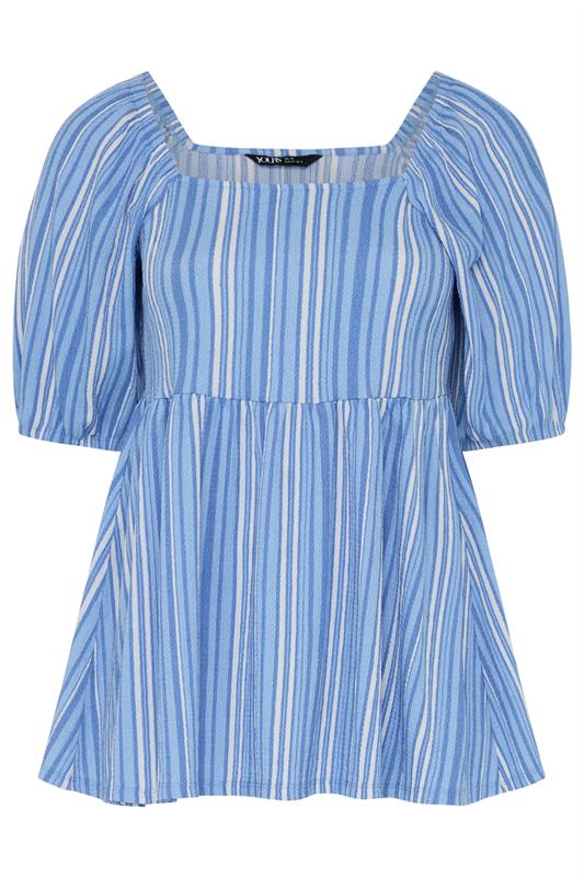YOURS Plus Size Blue Stripe Peplum Top | Yours Clothing 5