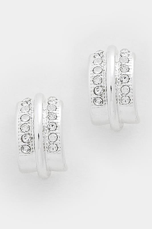 Silver Tone Diamante Hoop Earrings | Yours Clothing 1