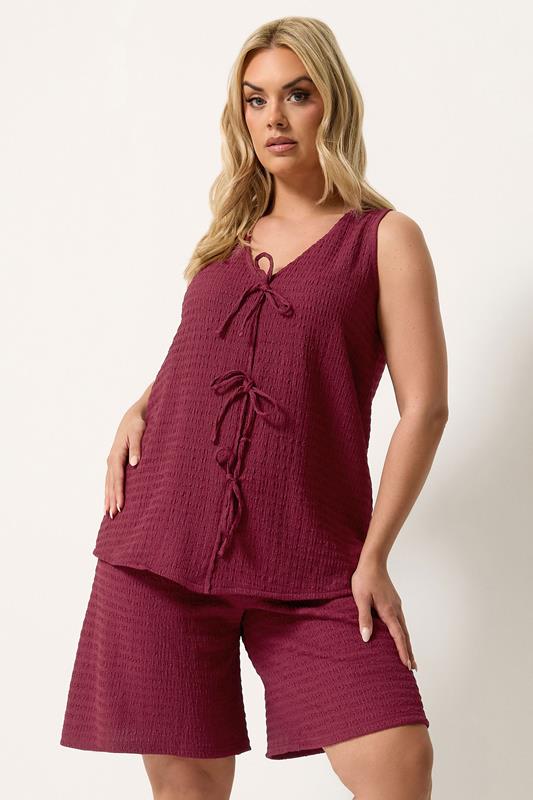YOURS Plus Size Red Textured Shorts | Yours Clothing 1