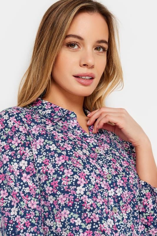 M&Co Petite Pink Floral Print Cotton Collared Shirt | M&Co 4
