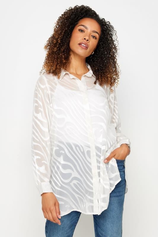 M&Co White Zebra Print Long Sleeve Mesh Shirt | M&Co 1