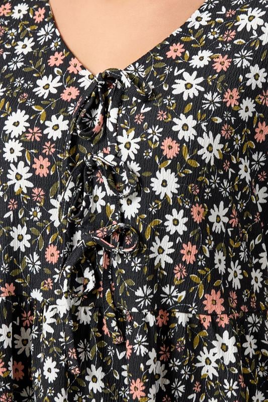 YOURS Plus Size Black Floral Bow Front Peplum Top | Yours Clothing 4