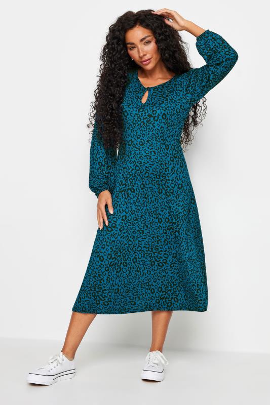 Women's  M&Co Petite Blue Leopard Print Midi Dress