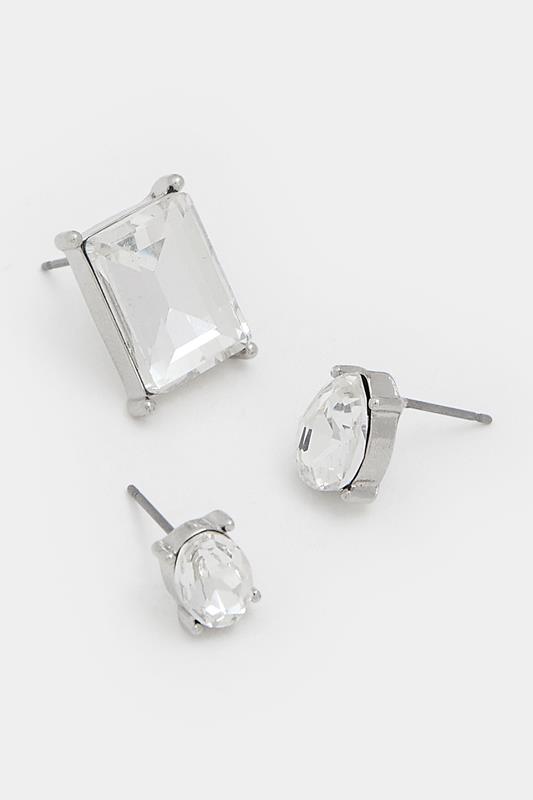 YOURSET 3 PACK Silver Tone Diamante Stud Earrings | Yours Clothing 4