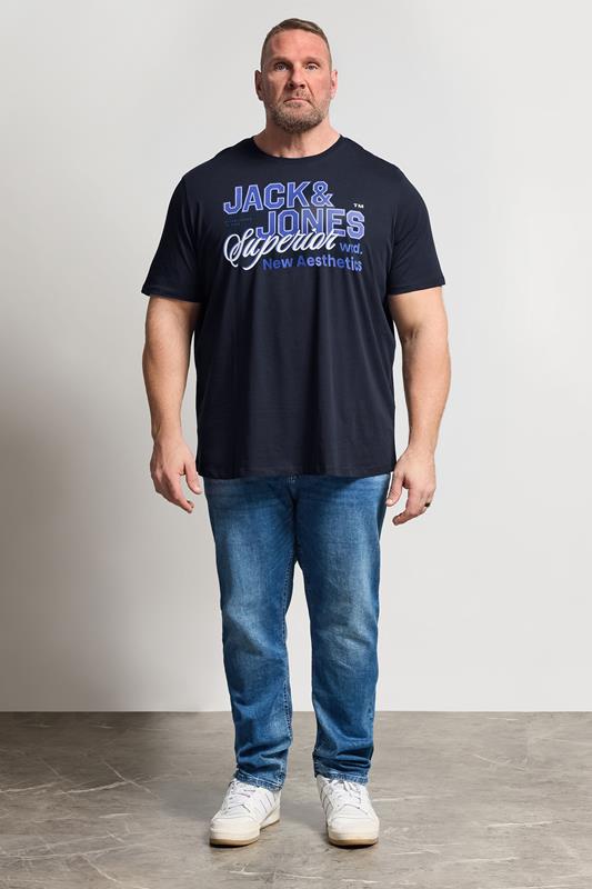 JACK & JONES Big & Tall Navy Blue Graphic T-Shirt | BadRhino 1