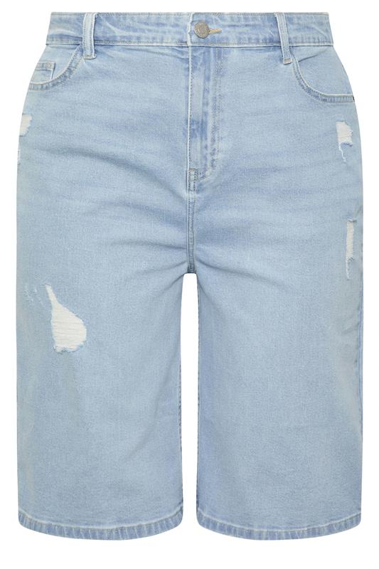 YOURS Plus Size Bleach Blue Denim Ripped Jorts | Yours Clothing 5