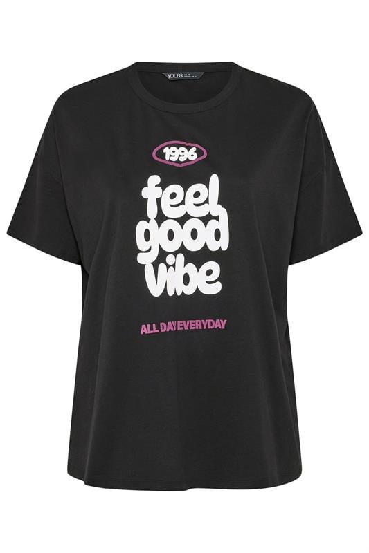 YOURS ACTIVE Plus Size Black 'Feel Good Vibe' T-Shirt | Yours Clothing 6