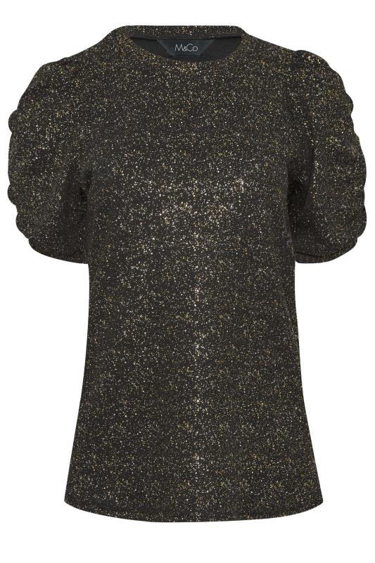 M&Co Black Shimmer Ruched Sleeve Blouse | M&Co