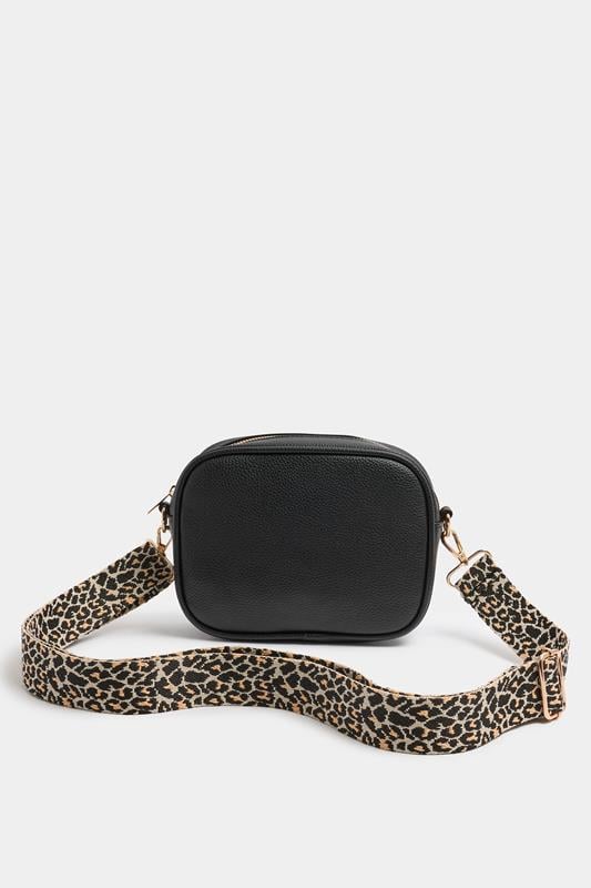 Black Faux Leather Leopard Strap Shoulder Bag