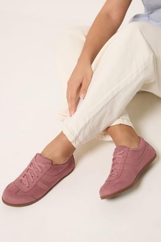 Pink Faux Suede Stripe Trainers In Extra Wide EEE Fit | Yours Clothing 1