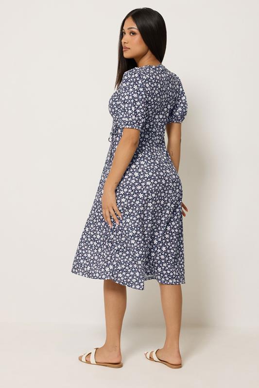 M&Co Petite Navy Blue Floral Print Midi Wrap Dress | M&Co 2