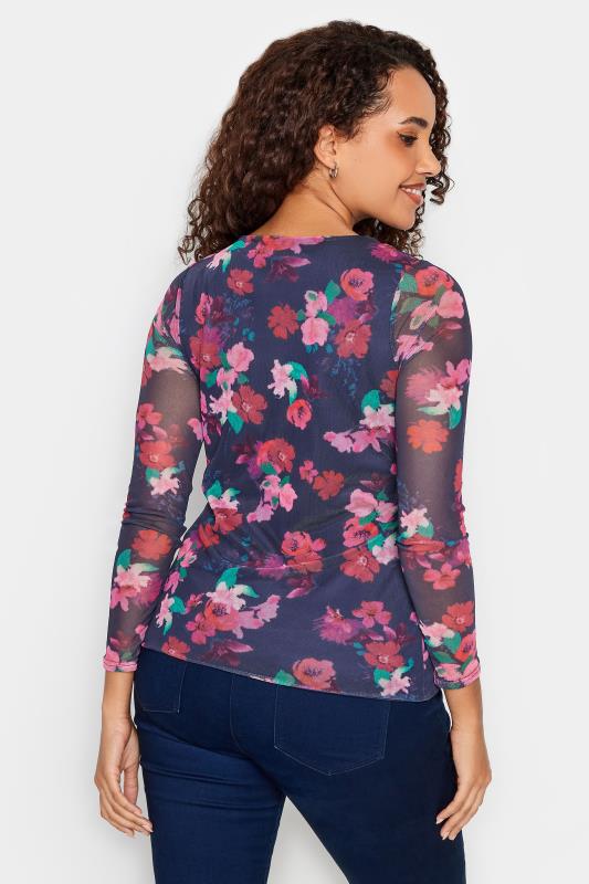 M&Co Pink Floral Print Mesh Long Sleeve Top | M&Co 3