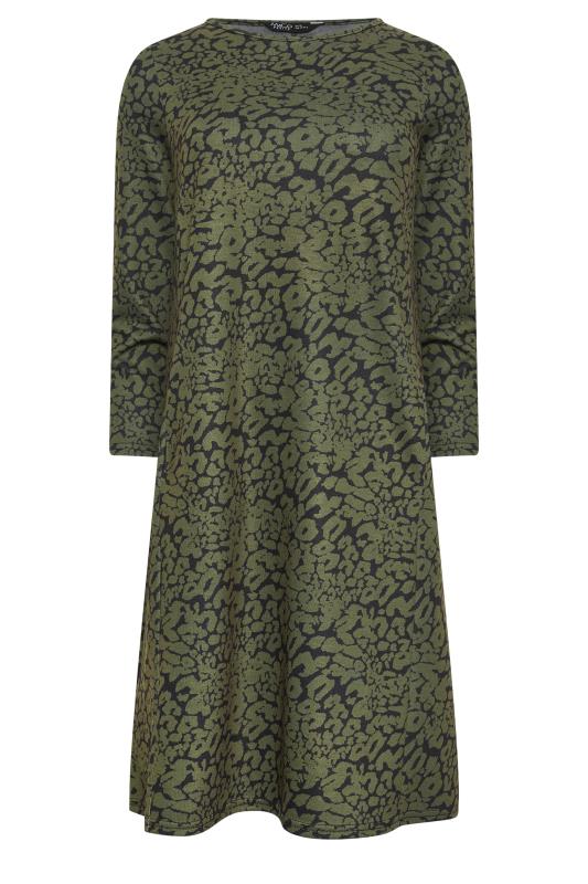 M&Co Petite Khaki Green Animal Print Ponte Swing Dress | M&Co 5