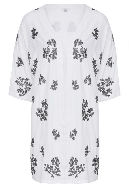 LUXE Plus Size White Hand Embellished Kimono | Yours Clothing 6
