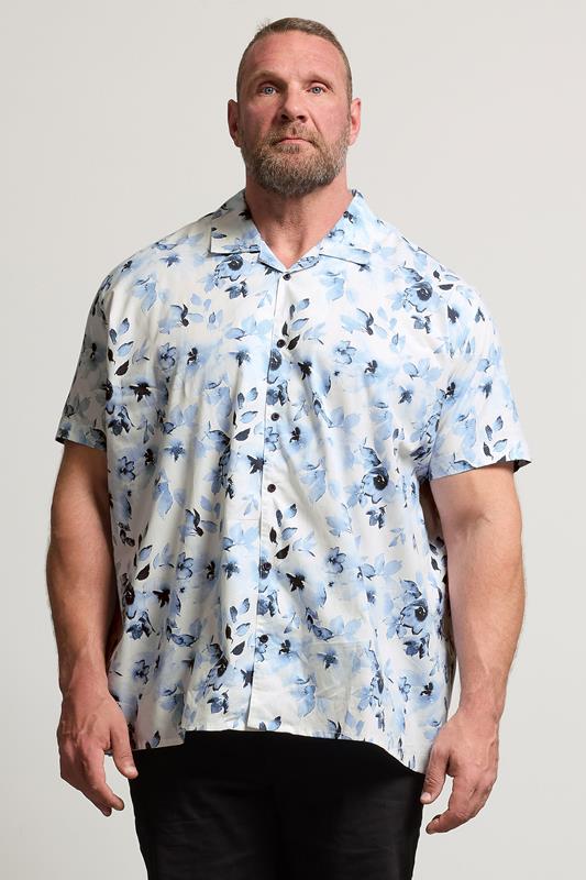 BadRhino Big & Tall White Flower Print Peached Revere Collar Shirt | BadRhino 1