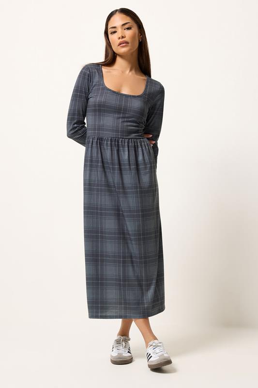 PixieGirl Petite Women's Grey Check Midi Dress | PixieGirl 1