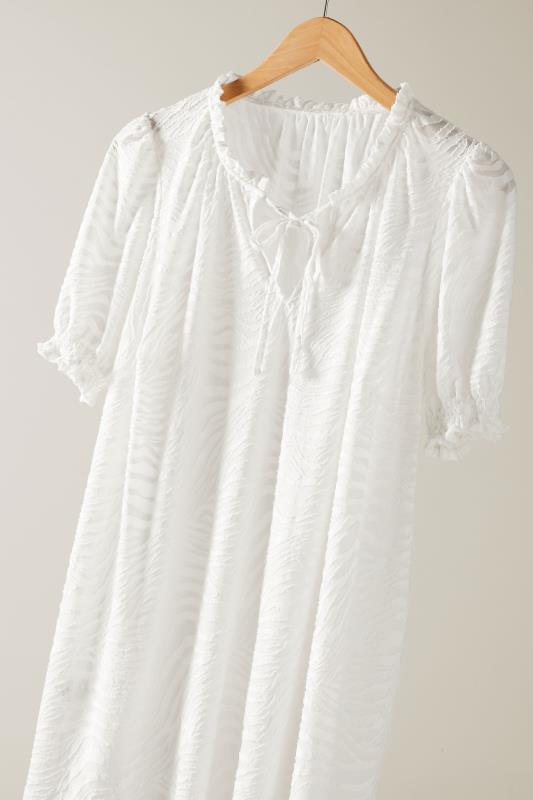 EVANS Plus Size White Burnout Print Tie Neck Blouse | Evans 8