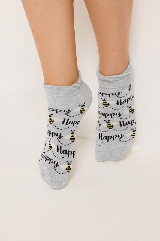 YOURSET 4 PACK Plus Size Grey & Pink Bee Print Ankle Socks | Yours Clothing 2