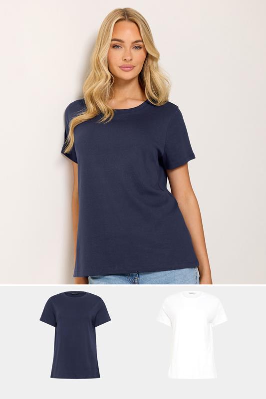  M&Co 2 PACK White and Navy Blue Cotton Crew Neck T-Shirts