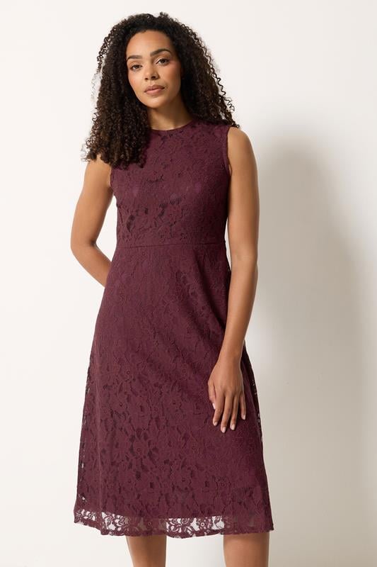  M&Co Burgundy Red Lace Skater Dress