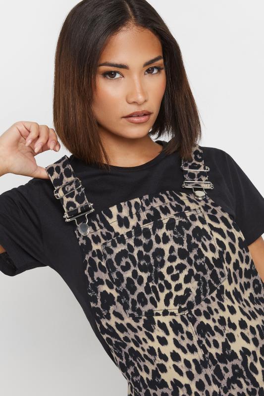 PixieGirl Petite Women's Natural Brown Leopard Print Denim Pinafore | PixieGirl 4