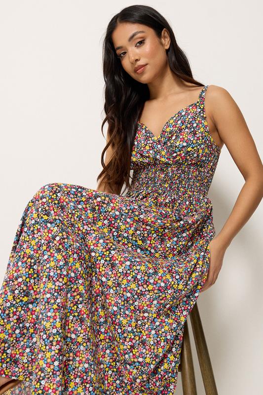 PixieGirl Petite Women's Black Ditsy Floral Maxi Dress | PixieGirl 1