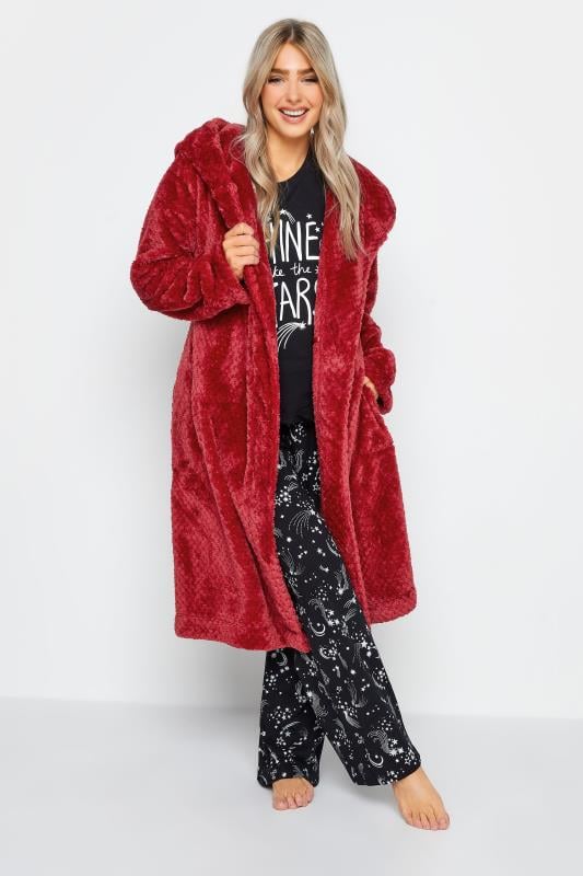 Women's  M&Co Red Hooded Soft Touch Maxi Dressing Gown
