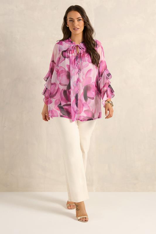 EVANS Plus Size Pink Petal Frill Occasion Blouse | Evans 1