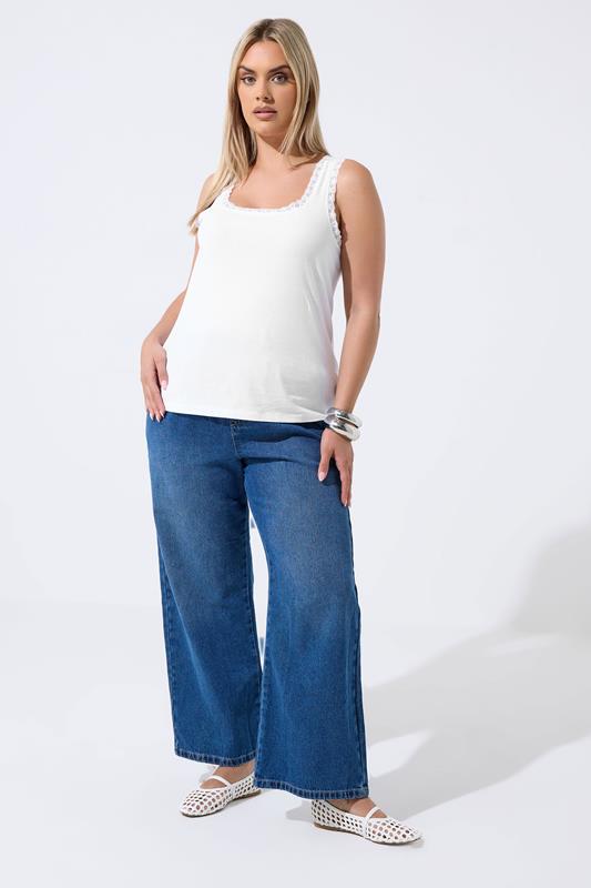 LIMITED COLLECTION Plus Size White Lace Trim Vest Top | Yours Clothing 1