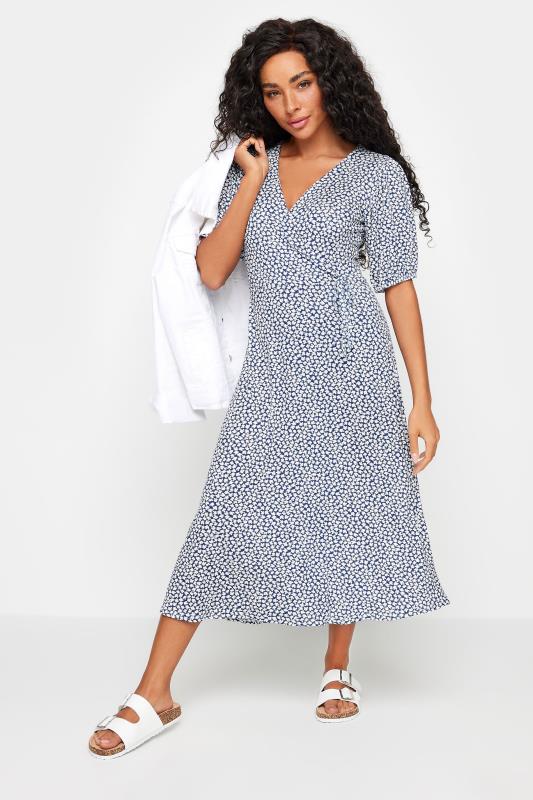 M&Co Petite Blue Floral Print Midi Wrap Dress | M&Co 1