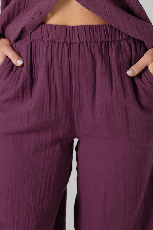 LTS Tall Dark Red Cotton Cheescloth Wide Leg Trousers | Long Tall Sally 4