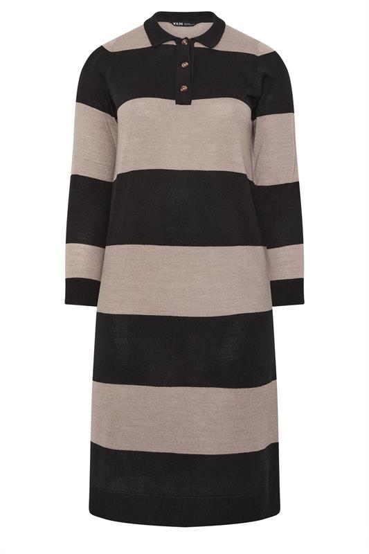 YOURS Plus Size Black Rugby Collar Knitted Jumper Dress | Yours Clothing 5