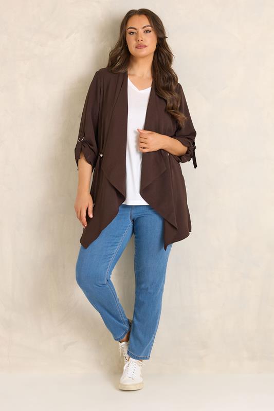 EVANS Plus Size Brown Lightweight Waterfall Jacket | Evans 1