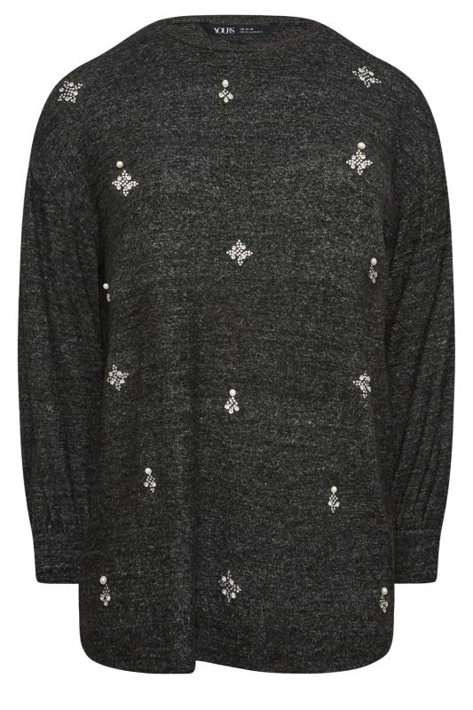 YOURS LUXURY Plus Size Grey Diamante Cluster Soft Touch Jumper | Yours Clothing 5