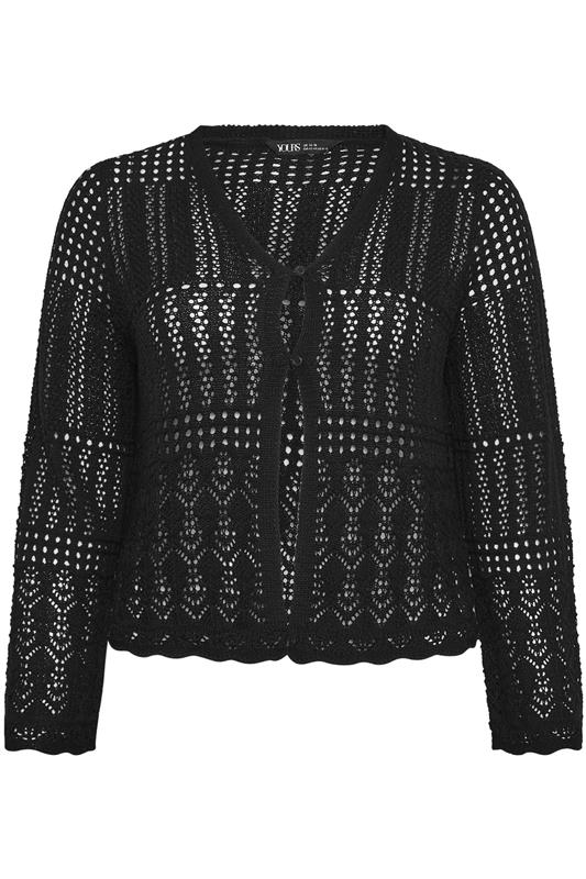 YOURS Plus Size Black Pointelle Knitted Cardigan | Yours Clothing 5