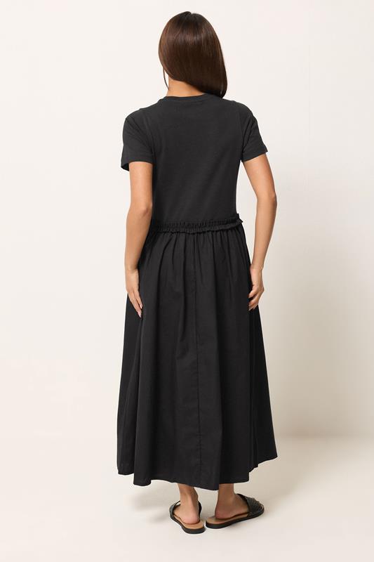 PixieGirl Petite Women's Black Mixed Ruffle Cotton Midi Dress | PixieGirl  4