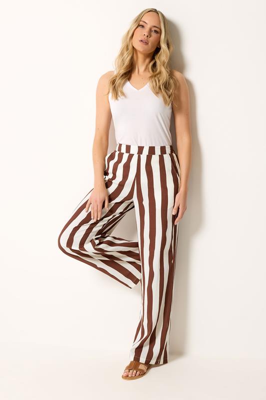 LTS Tall Women's White & Brown Stripe Wide Leg Trousers | Long Tall Sally 1