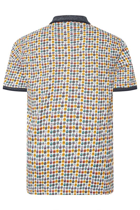 KAM Big & Tall White Skull Print Polo Shirt | BadRhino 4