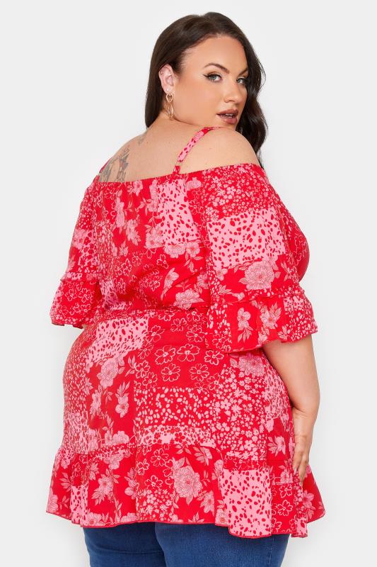 Plus Size Red Mixed Print Cold Shoulder Top | Yours Clothing  4